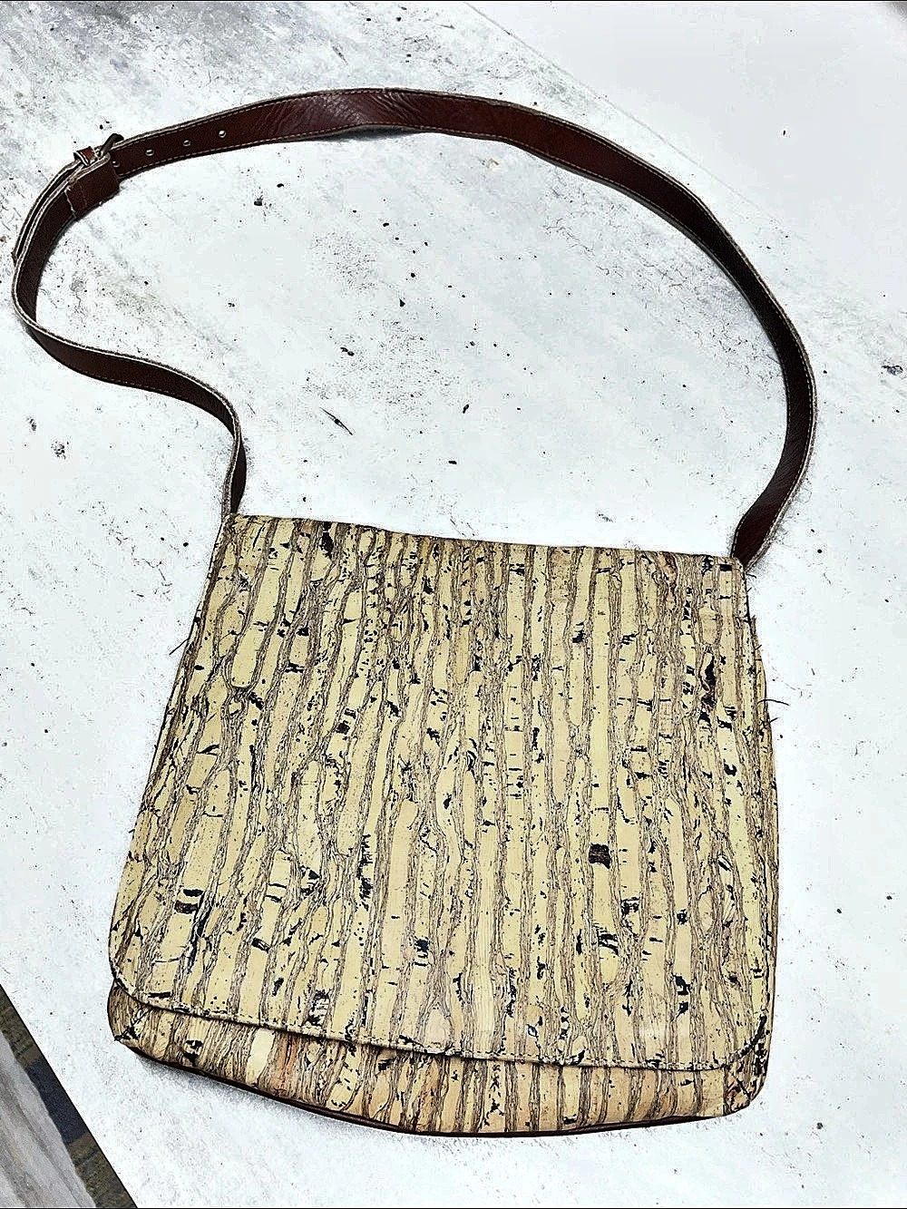 Cork Textured Crossbody Bag in Brown & Beige